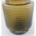 Art Amber Ribbed Glass Vase Large Candle Holder